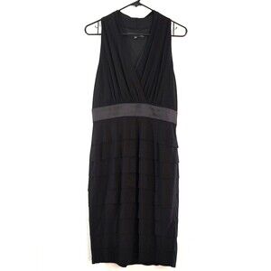Jones Wear Dress VTG Black V-Neck Halter Sleeveless Ruffled Dress